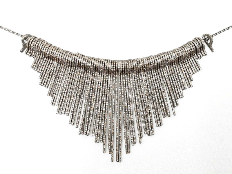 16.25 Cttw Melee Diamond & Silver Fringe Necklace 52.4 Grams 18 Inch Fw1224erxdu