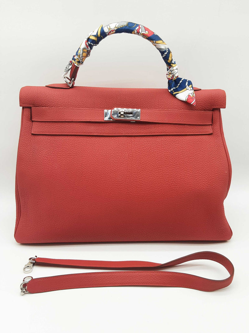 Hermes Kelly 40cm Vermillion Red Togo Palladium Shoulder Bag Do0523erxzde