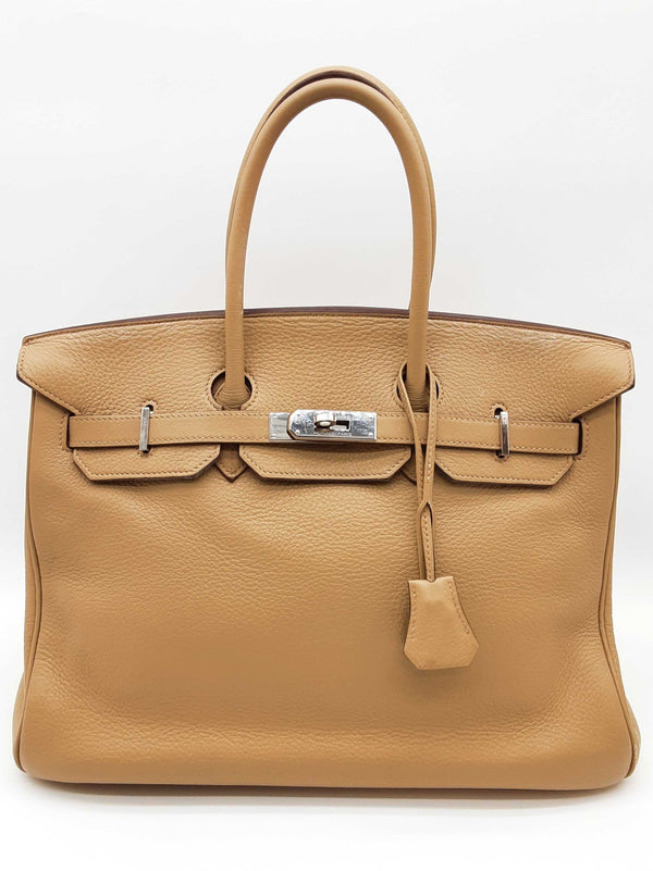 Hermes Birkin 35 Tabac Camel Beige Clemence Palladium Handbag Do0925lxzxzde
