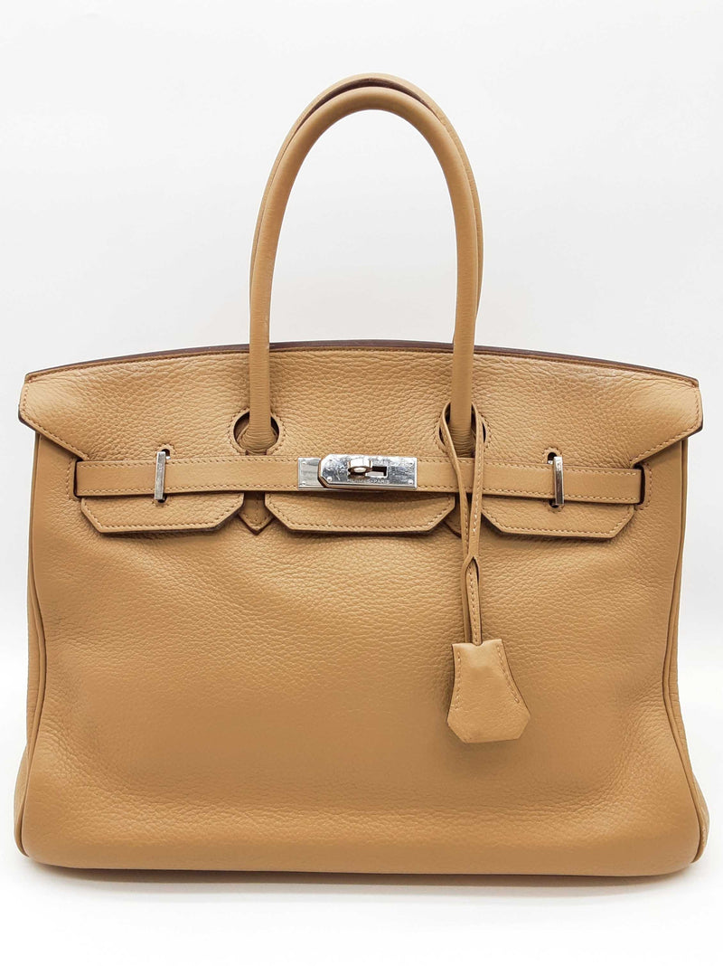 Hermes Birkin 35 Tabac Camel Beige Clemence Palladium Handbag Do0925lxzxzde