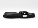 Moschino Black Leather & Metal Logo Slide Sandals Size 12 Fw0926pxdu