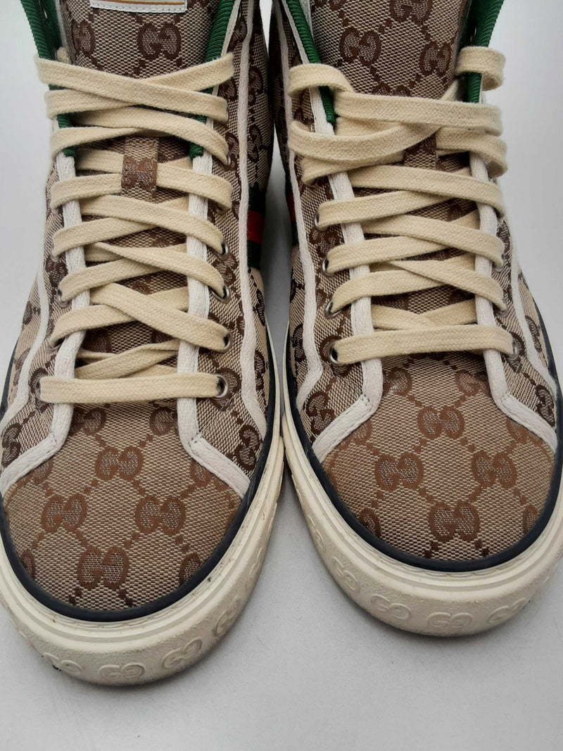 Gucci Gg Monogram Web Tennis 1977 High Top Sneakers Size 9 Eb0425crsa