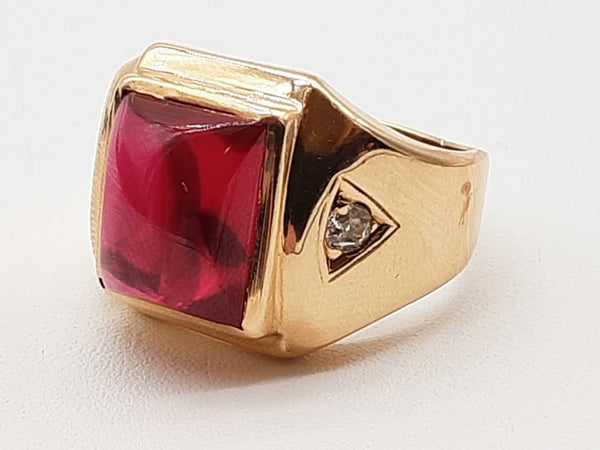 Synthetic Ruby 14k Yellow Gold 12.2g Ring Size 9.25 Do0525pcrde