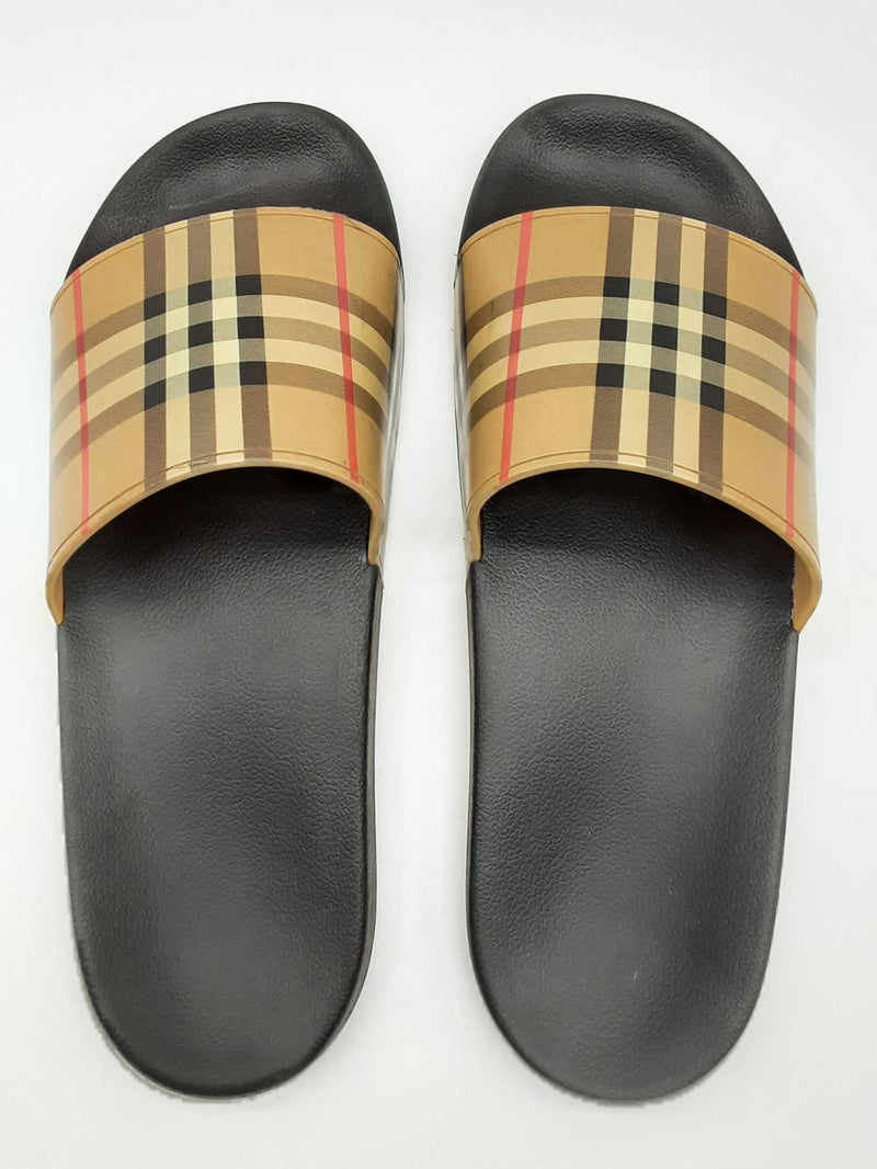 Burberry Furley Tan Check Rubber Slides Size Eu 45 Do1124lxzde