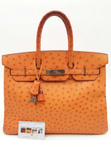 Hermes Birkin 35 Tangerine Orange Ostrich Palladium Handbag Do0126lirxzde
