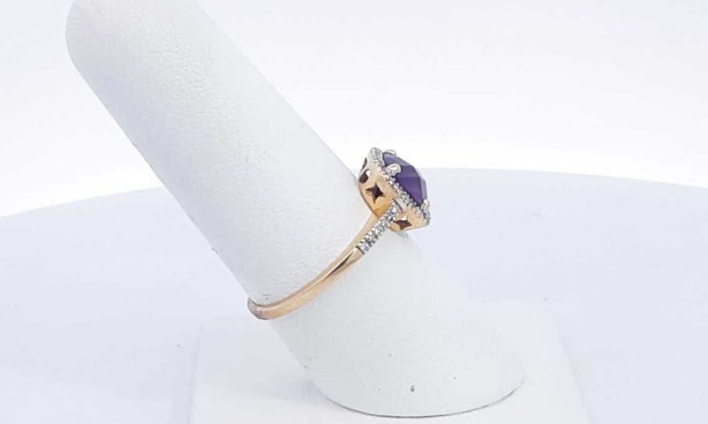 14k Yellow Gold Amethyst & Diamond Ring Size 7.5 2.42 Grams Eb0124lxzsa