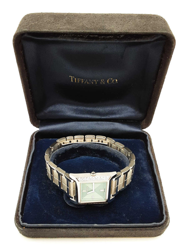 Tiffany & Co. 22 1837 Makers Square Blue Dial Steel Quartz Watch Do0725sxzde