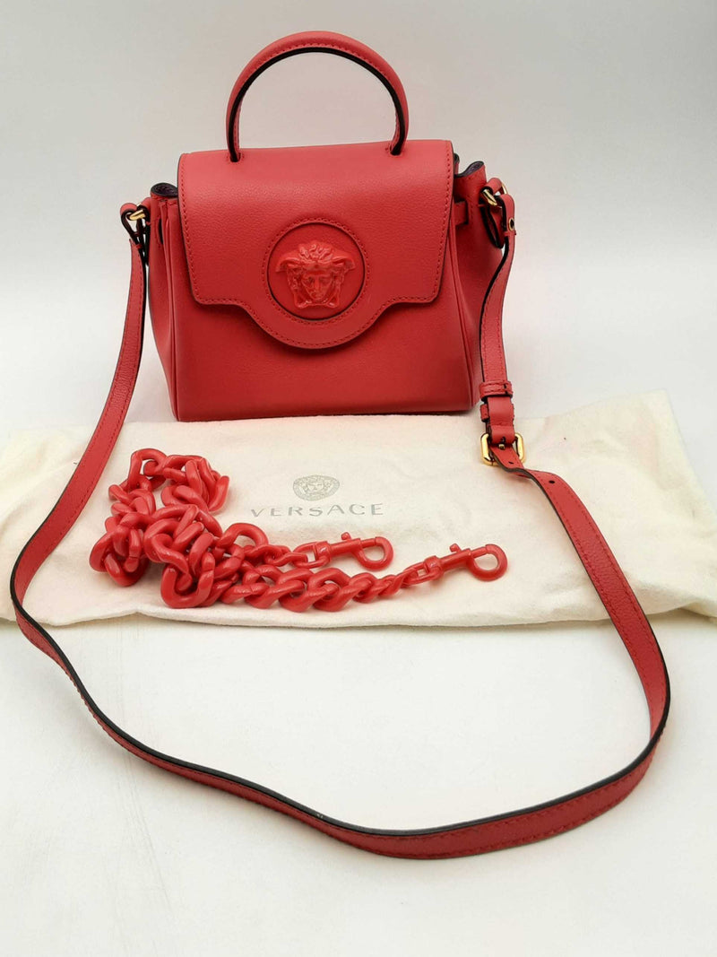 Versace La Medusa Red Leather Top Handle Bag Eb0125rxzsa