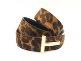 Tom Ford Reversible Leopard Print & Black Leather Belt With T Buckle Fw0825rzdu