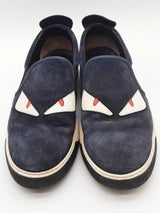 Fendi Monster Navy Blue Suede Slip On Sneakers Size 11 Eb0925ocrde
