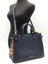 Burberry Derby Banner Medium Tote In Ink Blue Pebbled Leather Fw0926pxzdu