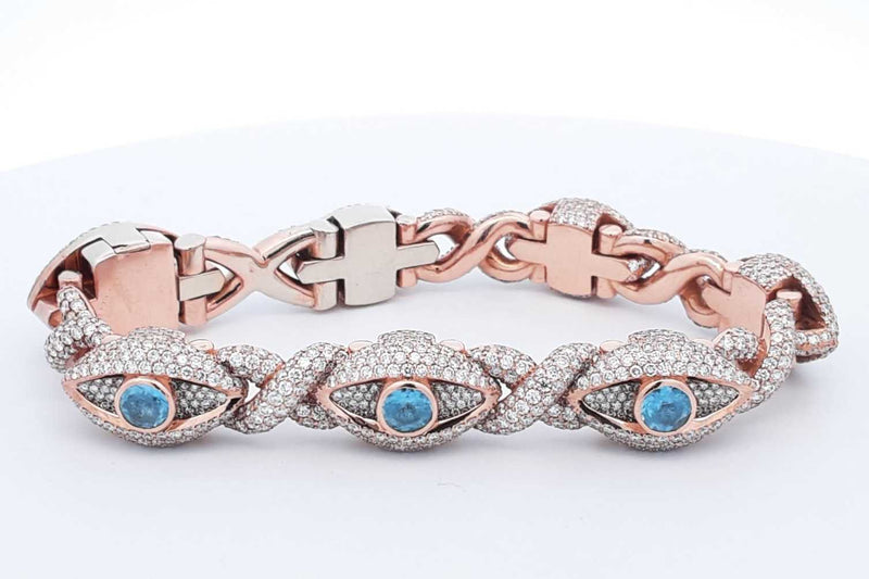 Diamond & Blue Gemstone Bracelet In 14k Rose Gold 81 Grams 7 Inch Eb1024exxzsa