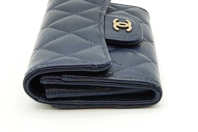 Chanel Navy Blue Quilted Caviar Flap Card Wallet Eb1125pxzdde