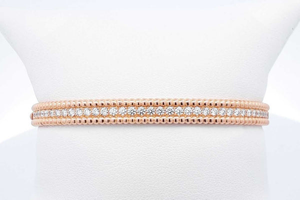 Van Cleef & Arpels Perlee Diamond Bangle Bracelet 18k Rose Gold 23.8g Eb924lwrxdu