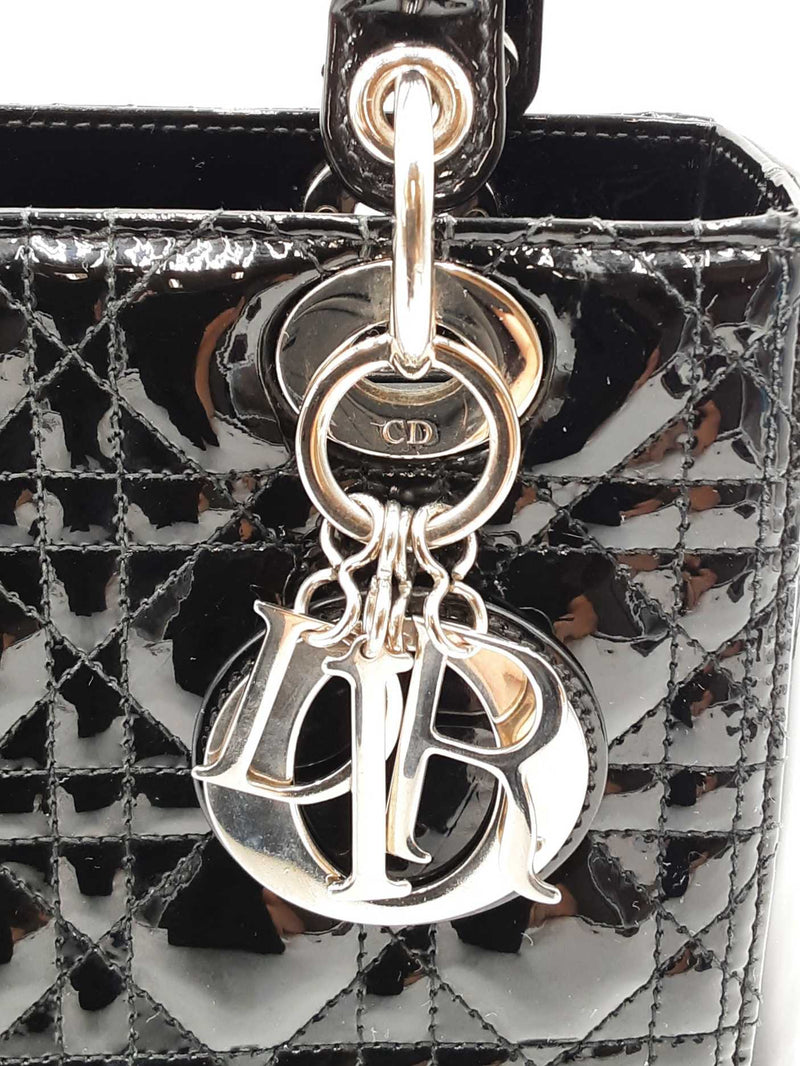 Christian Dior Lady Dior In Black Patent Cannage Leather Fw00825lzxzdu