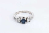 Blue Gemstone & Diamond Ring In 14k White Gold 3.6 Grams Size 6 Eb0924oxzsa