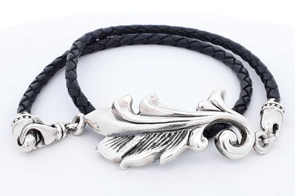 King Baby 925 Feather Double Leather Wrap Bracelet 30.1 Grams Eb0824rxsa