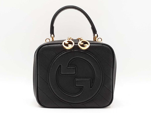 Gucci Blondie Top Handle Bag In Black Grained Leather Fw1025prxdu