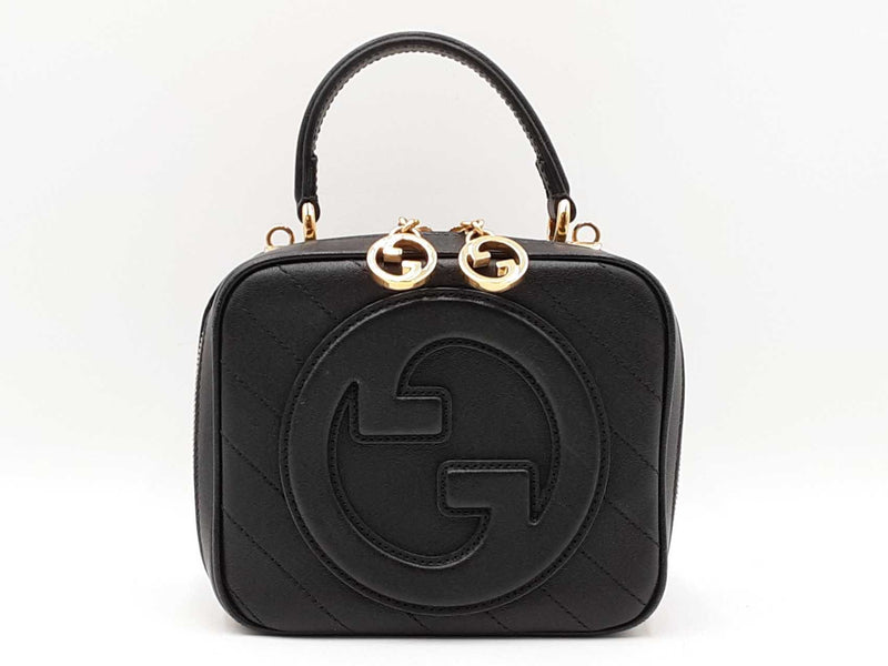 Gucci Blondie Top Handle Bag In Black Grained Leather Fw1025prxdu