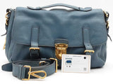 Prada Vitello Daino Push Lock Dbl Buckle Blue Handbag Aa0926wzxsa