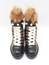 Gucci Magnum Fur & Faux Pearl Boots In Black Leather Size Eu 35 Fw0825exdu