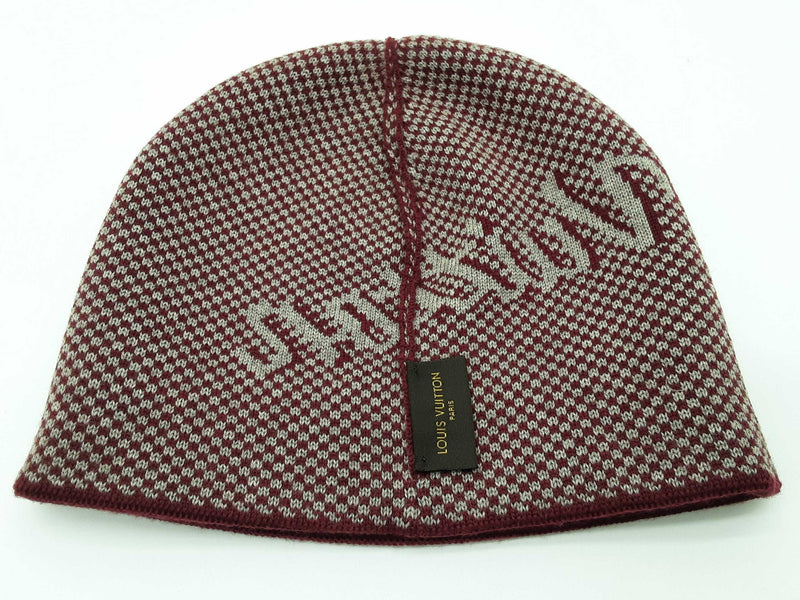 Louis Vuitton Signature Logo Red Gray Wool Beanie Do1025lxzde