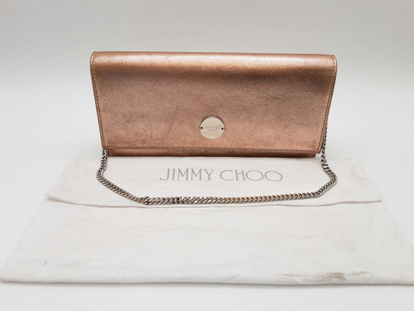 Jimmy Choo Fie Pink Rose Gold Metallic Leather Shoulder Bag Clutch Do0925crde