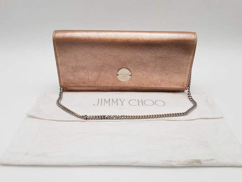 Jimmy Choo Fie Pink Rose Gold Metallic Leather Shoulder Bag Clutch Do0925crde