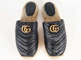 Gucci Gg Marmont Quilted Black Leather Espadrille Mules Size 11 Sd0925lrxde