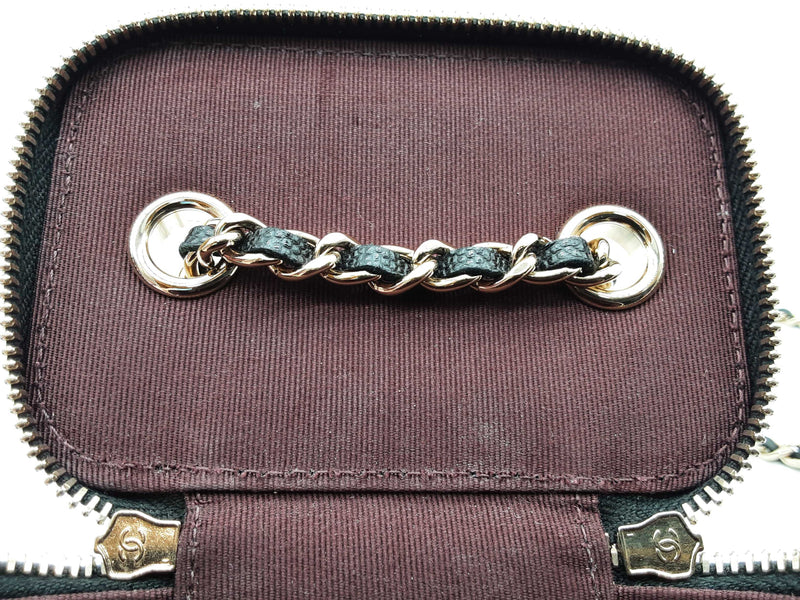 Chanel Mini Vanity Black Caviar Leather Chain Crossbody Case Do0825lrxzde