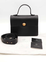 Versace La Medusa Black Leather Top Handle Bag Eb0426pxzsa