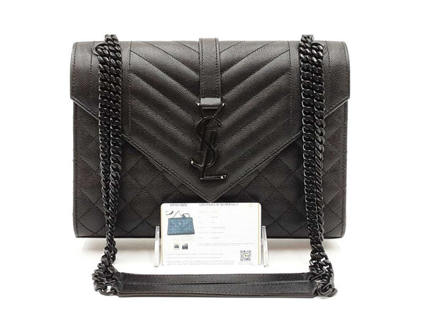Yves Saint Laurent Envelope Shoulder Bag In Black Matelassé Leather Fw0625ixzdu