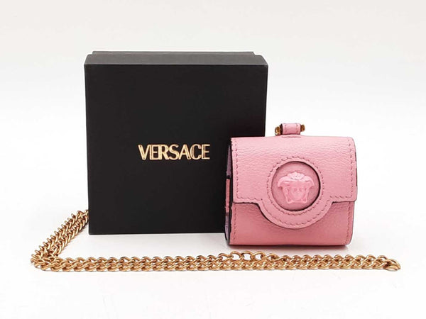 Versace La Mudusa Earbuds Pouch In Pink Leather With Chain Fw0825exdu