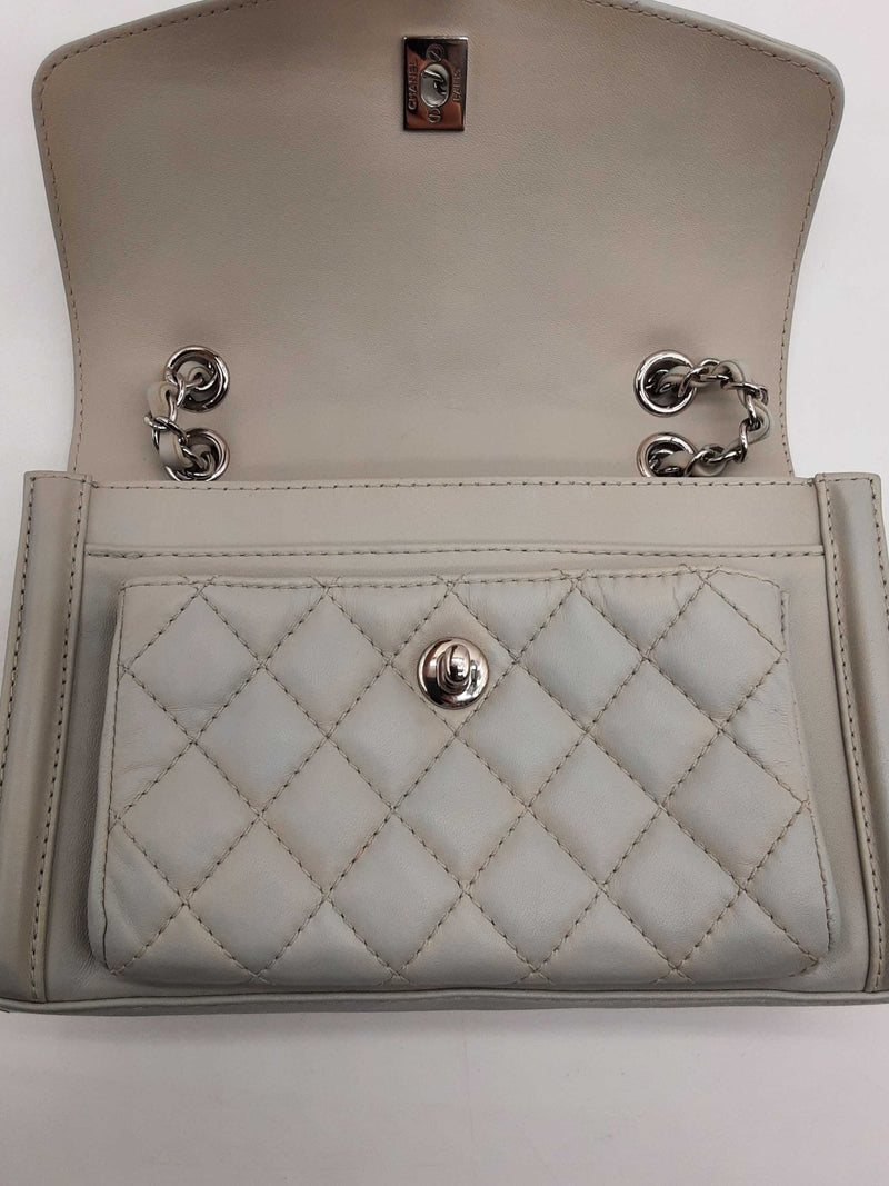 Chanel Geometric Flap Gray Quilted Clafskin Leather Shoulder Bag Do0924opxzde