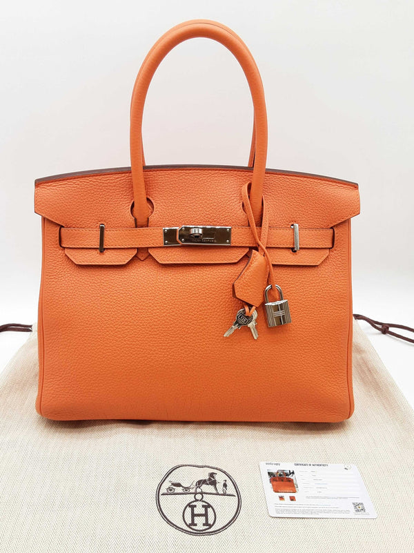 Hermes Birkin 30 Orange Clemence Palladium Hardware Handbag Do0825llxzxde