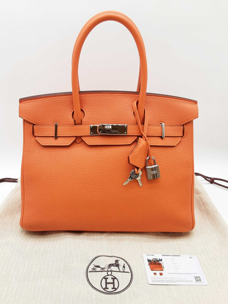 Hermes Birkin 30 Orange Clemence Palladium Hardware Handbag Do0825llxzxde
