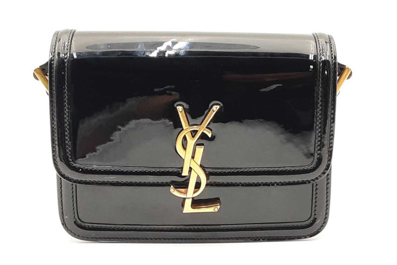 Yves Saint Laurent Black Lacquered Patent Leather Solferino Satchel Eb1024cxzdu