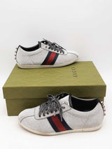 Gucci Silver Glitter Studded Web Sneakers Size 37.5 Eb0526lrxsa