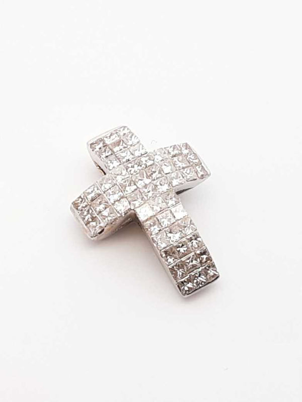 1.62 Cttw Diamond & 14k White Gold Cross Pendant 2.1 Grams Fw0325wprdu
