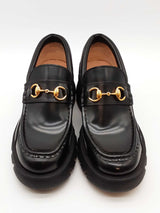 Gucci Magnum Black Leather Horsebit Platform Loafers Size 39.5 Eb0326oirde