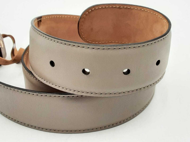 Gucci Grey Leather Belt With Interlocking G Gold Tone Buckle Eb0225crsa