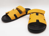 Hermes Chypre Yellow Leather Rubber Slides Size Eu 45 Do1225rxzde