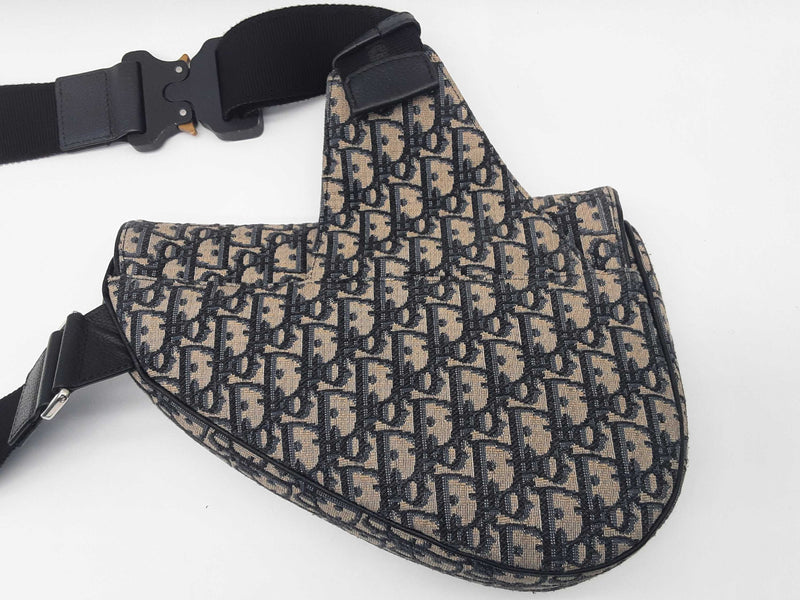 Christian Dior Saddle Tan Navy Oblique Logo Canvas Crossbody Bag Do0425loxzde