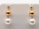 White Pearl 18k Yellow Gold 2.0g Dangle Rubber Back Stud Earrings Do0825srde