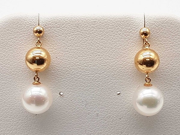 White Pearl 18k Yellow Gold 2.0g Dangle Rubber Back Stud Earrings Do0825srde