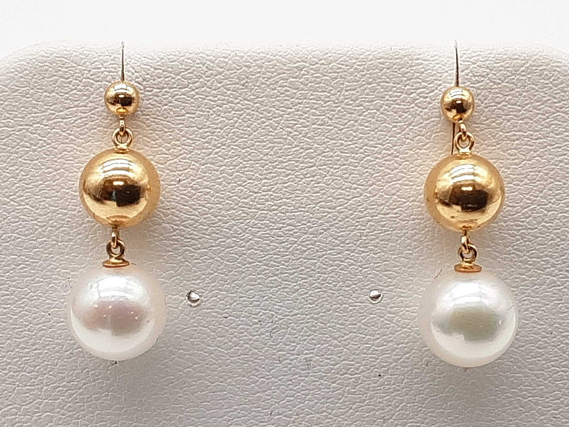 White Pearl 18k Yellow Gold 2.0g Dangle Rubber Back Stud Earrings Do0825srde