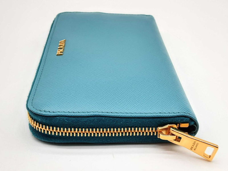 Prada Blue Turquoise Saffiano Leather Zipper Wallet Do1024loxde