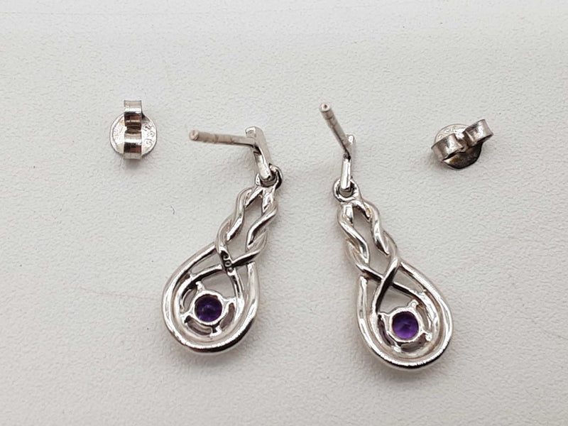 Amethyst 0.925 Silver 1.8g Knot Dangle Stud Earrings Do0725lide