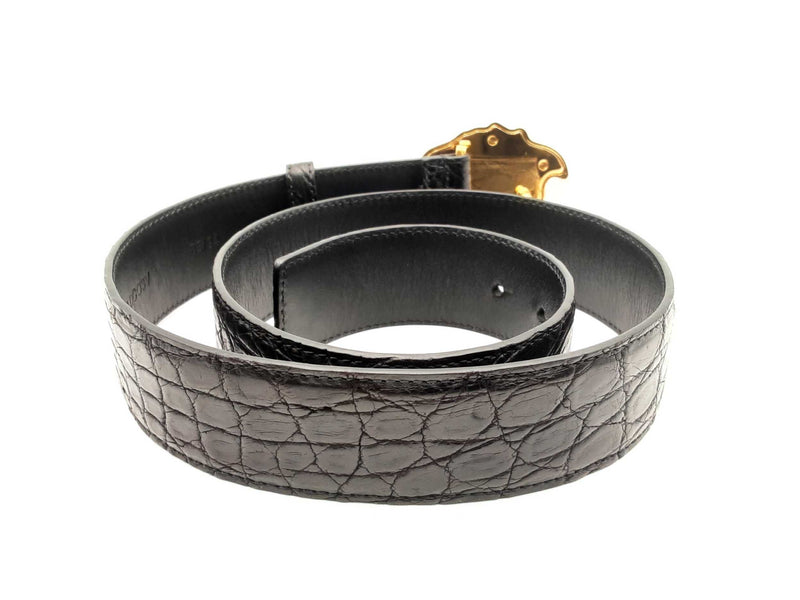 Versace La Medusa Croc-embossed Black Leather Belt & Gold-tone Buckle Fwlxzsa