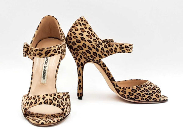 Manolo Blahnik Peep Toe Pumps In Leopard Print Suede Size Eu 35 Us 5 Fw0725rxdu